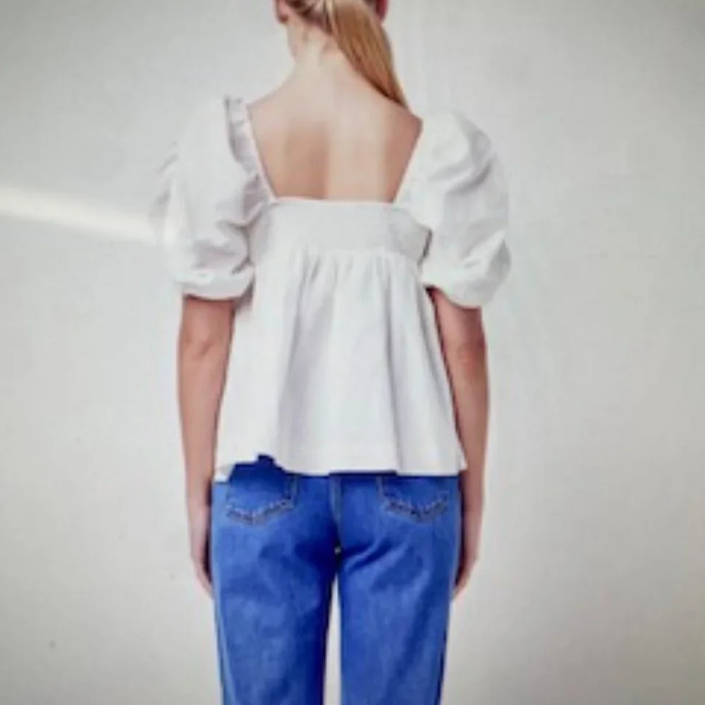 LINEN RUCHED SLEEVE TOP - Picture 7 of 8